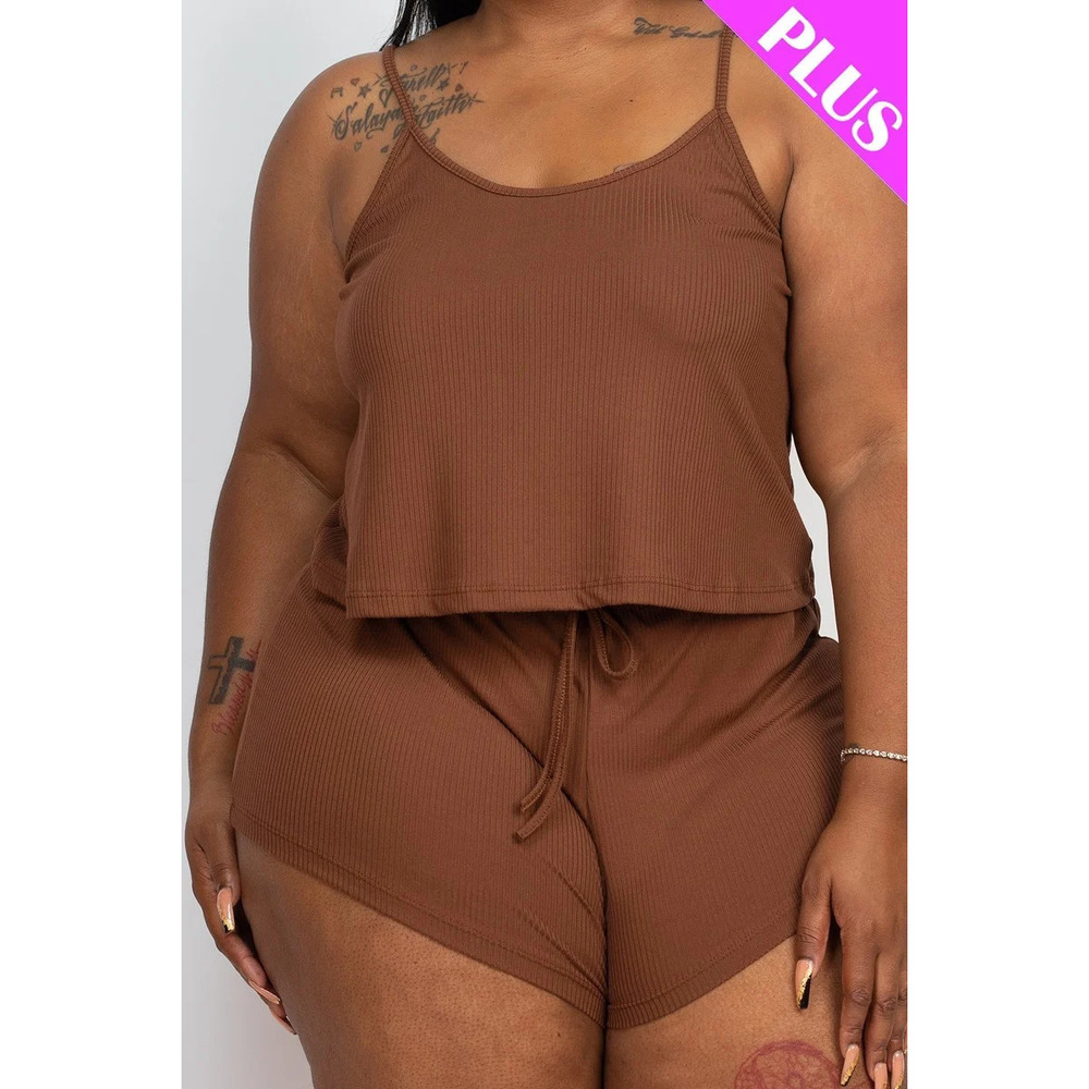 Plus Ribbed Strappy Top And Shorts Set - Picture 4 of 7